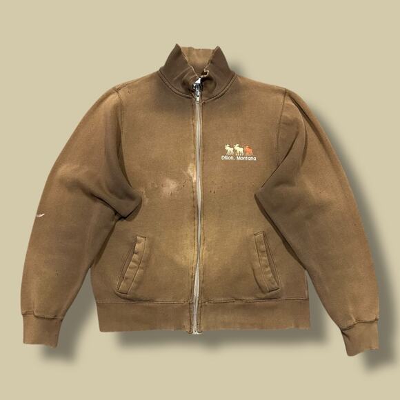 Vintage Thrashed Sweatshirt Sun Faded Full Zip y2k Montana Moose Womens - Picture 1 of 13